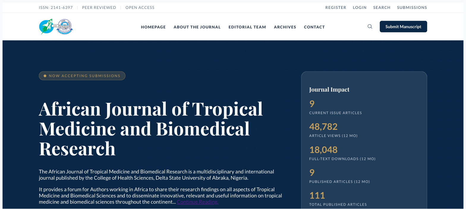 African Journal of Tropical Medicine and Biomedical Research public website