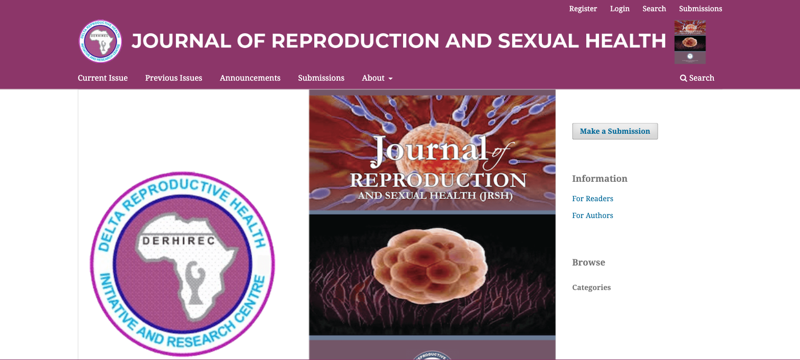 Journal of Reproduction and Sexual Health public website