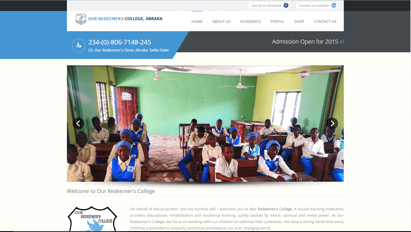 Our Redeemer's College, Abraka public website